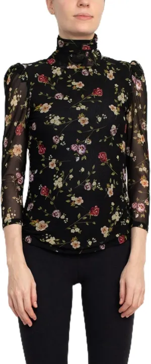 Catherine Malandrino Turtle Neck 3/4 Sleeves Top Floral/S, Small
