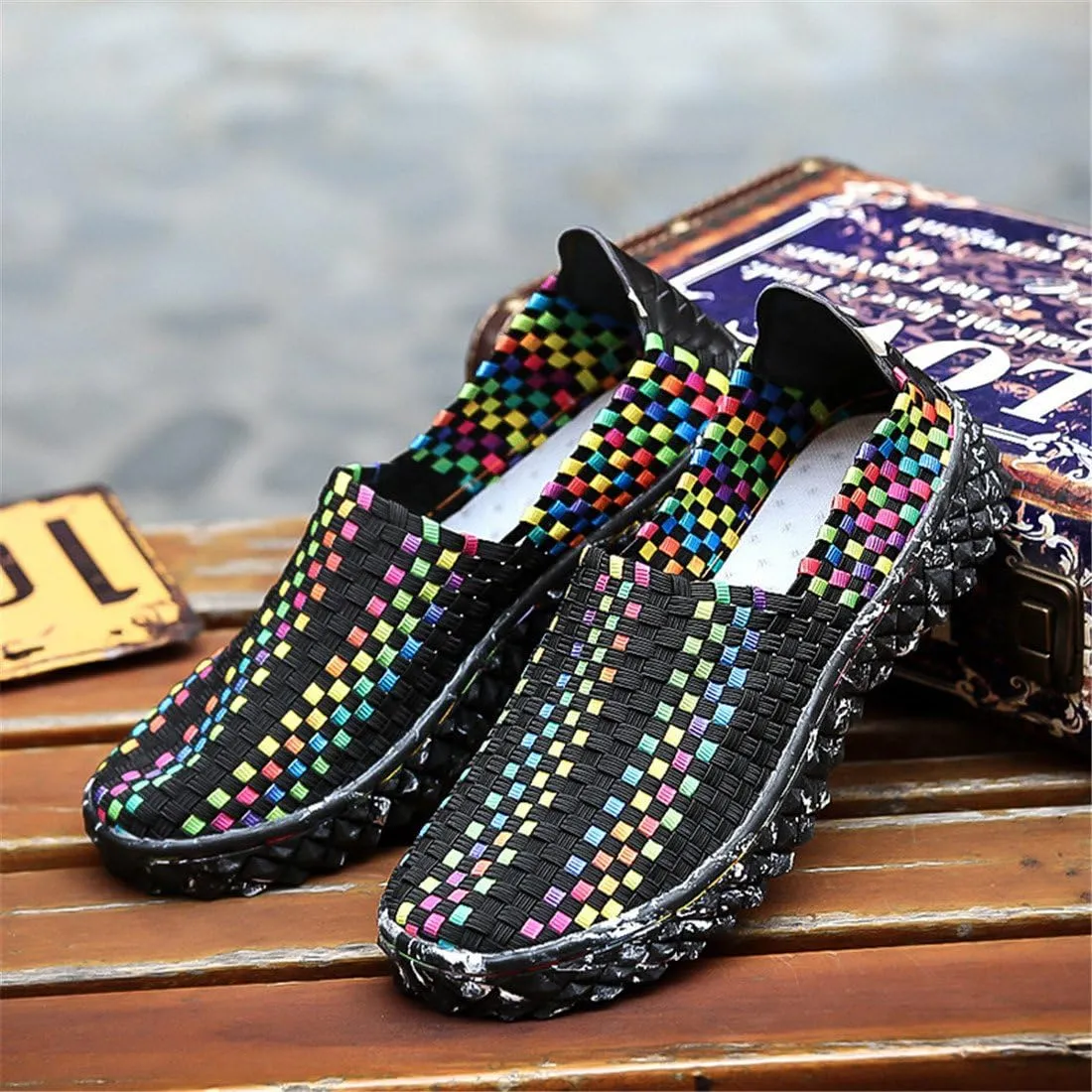 ChicWind Unisex Ultra Lightweight Woven Fashion Sneakers Casual Slip On Walking Shoes