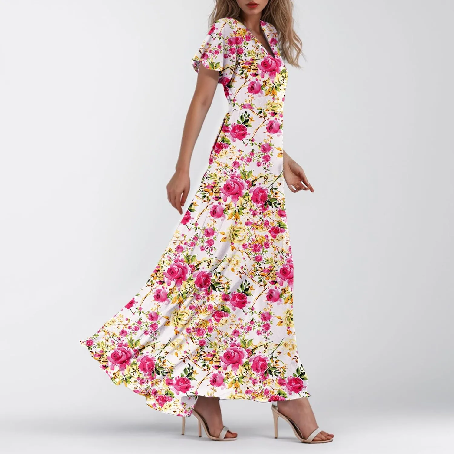 Church Dresses for Women 2025 Summer Short Sleeve Chiffon Floral Modest Dress Retro Boho Wedding Guest Dress