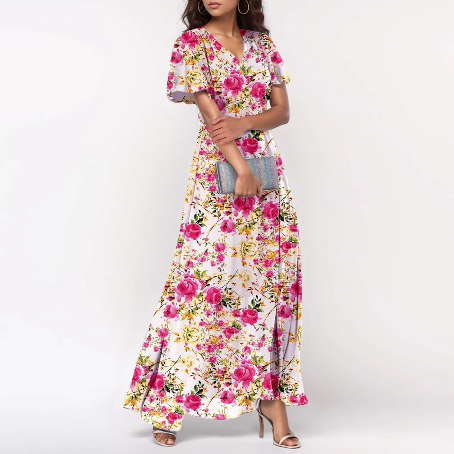 Church Dresses for Women 2025 Summer Short Sleeve Chiffon Floral Modest Dress Retro Boho Wedding Guest Dress