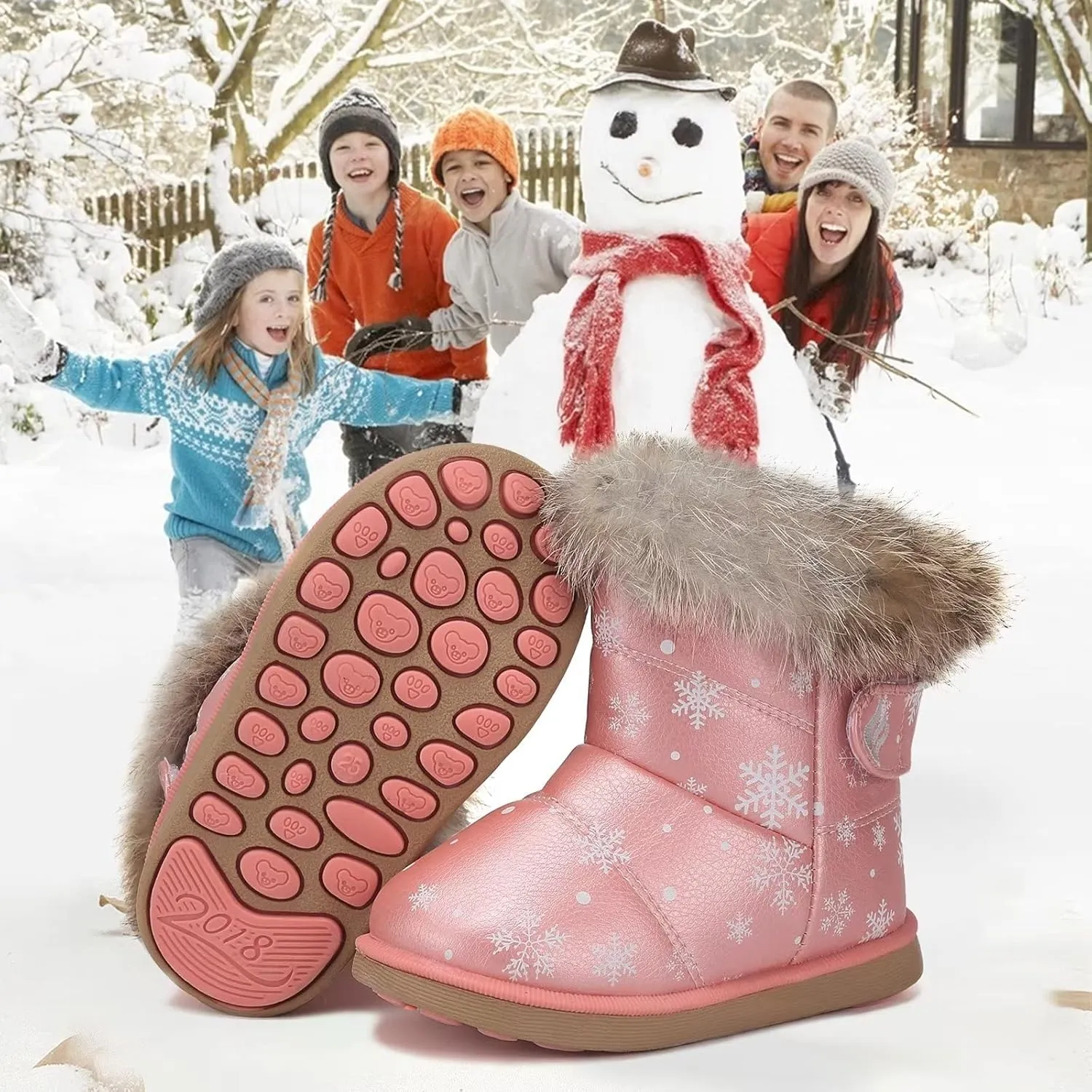 CIOR Toddler Snow Boots for Girls Boys Winter Warm Kids Button Boots Outdoor Shoes