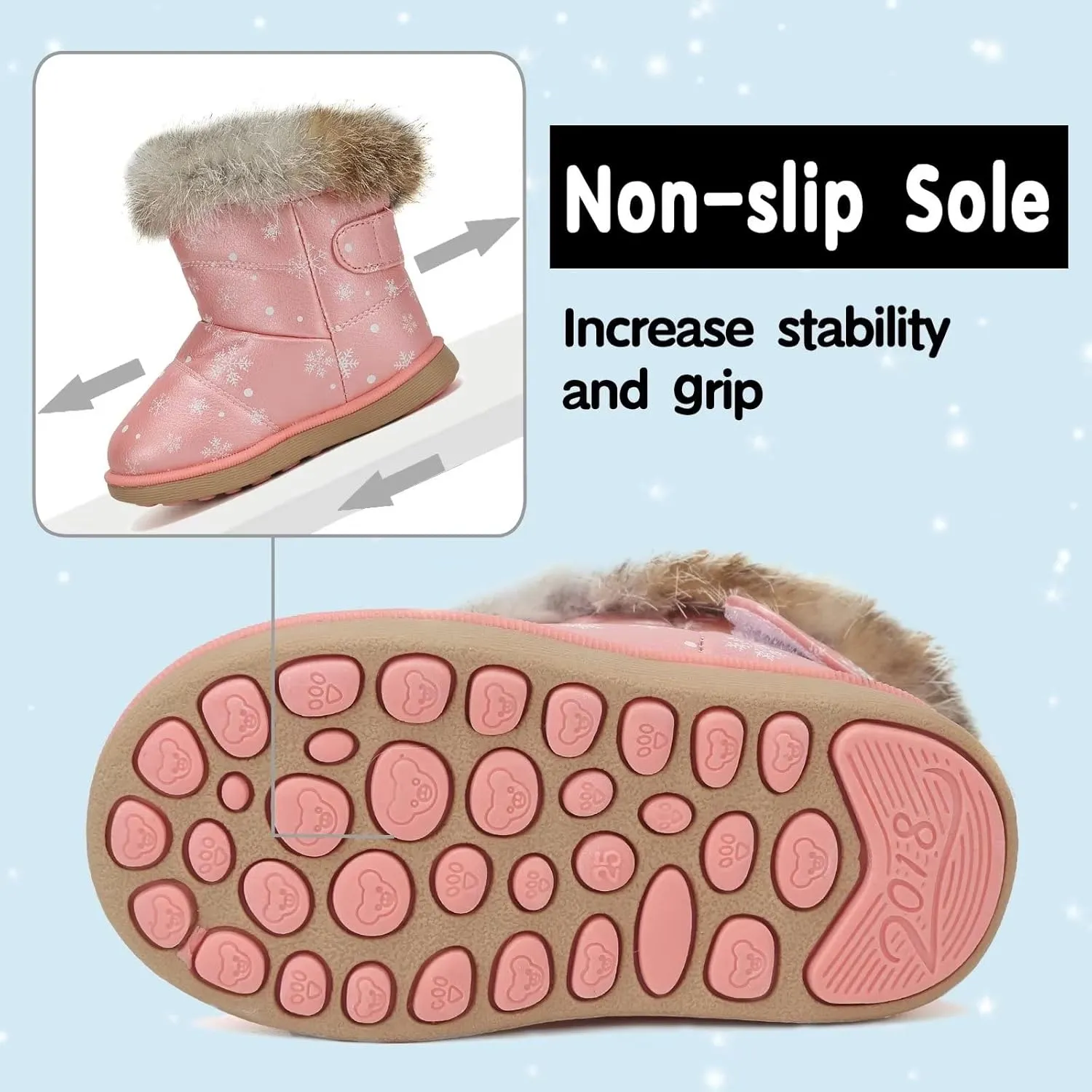 CIOR Toddler Snow Boots for Girls Boys Winter Warm Kids Button Boots Outdoor Shoes