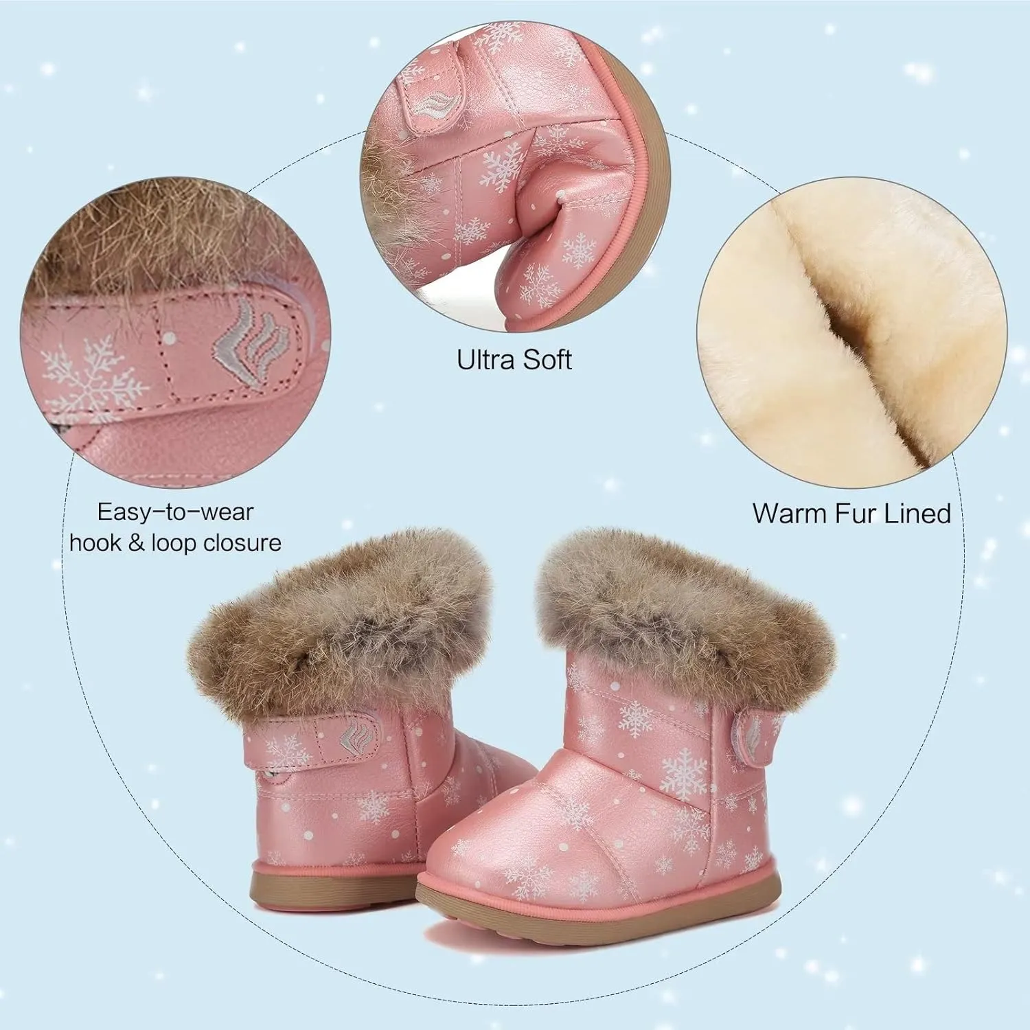 CIOR Toddler Snow Boots for Girls Boys Winter Warm Kids Button Boots Outdoor Shoes