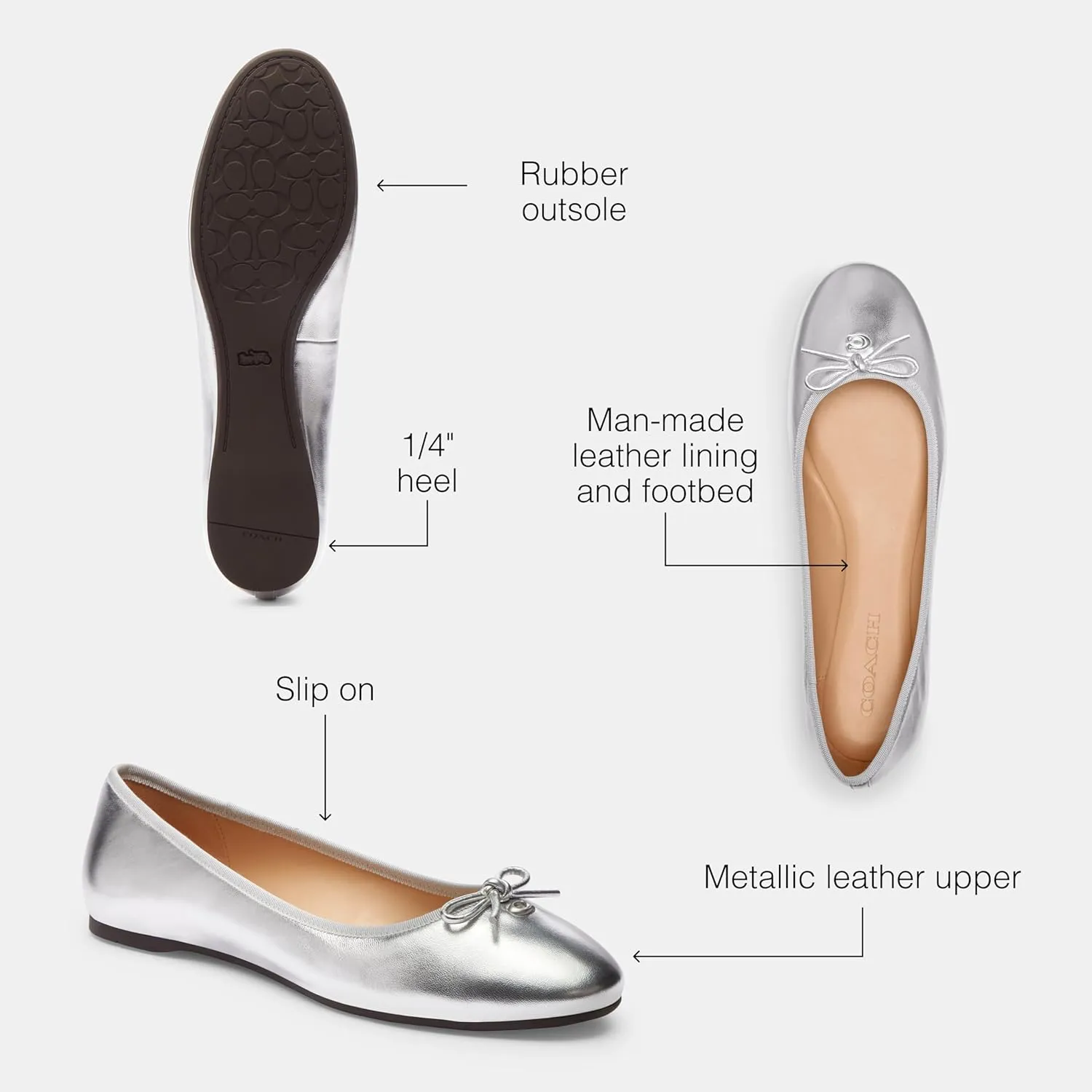 Coach Women's Abigail Metallic Leather Ballet Flat