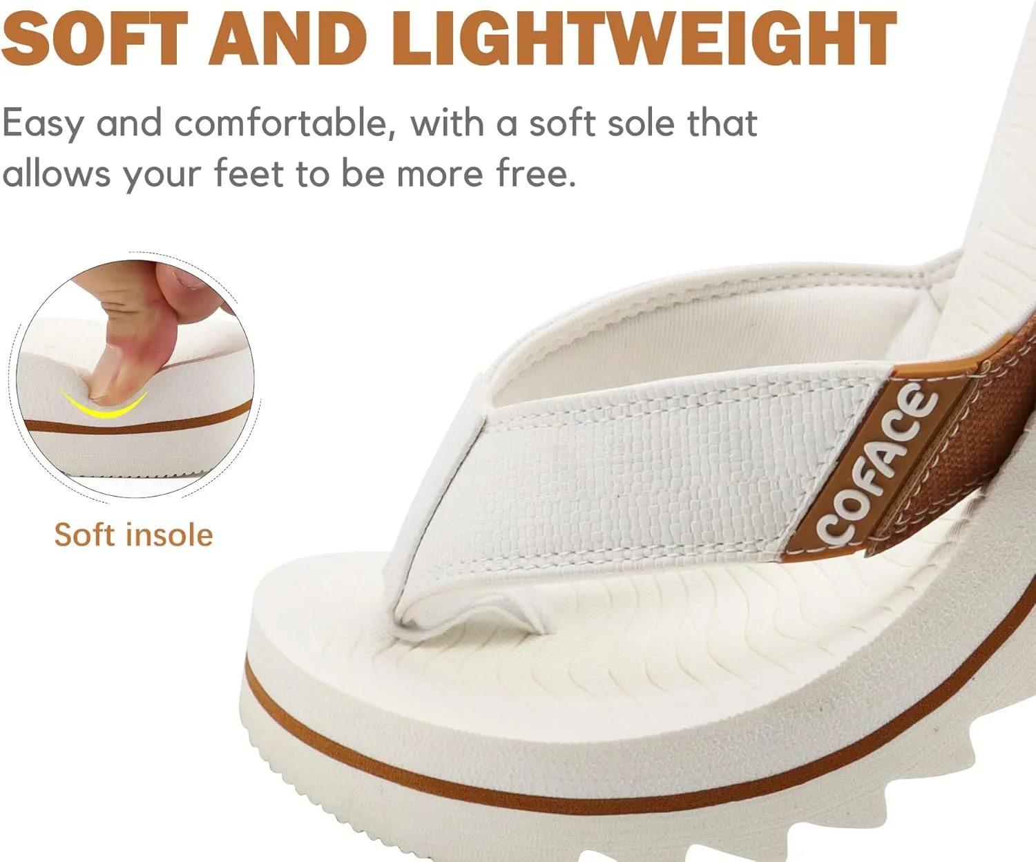 COFACE Flip Flops for Men with Arch Support Mens Sport Beach Thong-Sandals Outdoor 2025 Summer Leather Sandal for Man