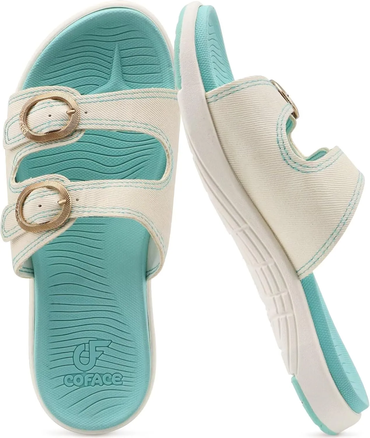 COFACE Womens Orthotic Slides Comfort Plantar Fasciitis Arch Support Slip on Flat Sandals Ladies Soft Cushion Fashion Yoga Mat Slippers With Adjustable Straps