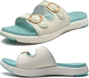 COFACE Womens Orthotic Slides Comfort Plantar Fasciitis Arch Support Slip on Flat Sandals Ladies Soft Cushion Fashion Yoga Mat Slippers With Adjustable Straps