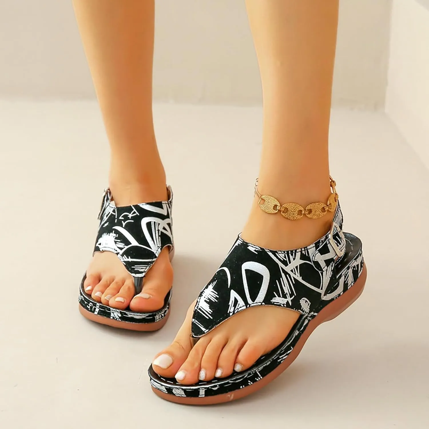 Color Block Dressy Flat Sandals for Women Beach Graphic Work Office Spring Casual Summer Flip Flops Ladies 2024 Falt