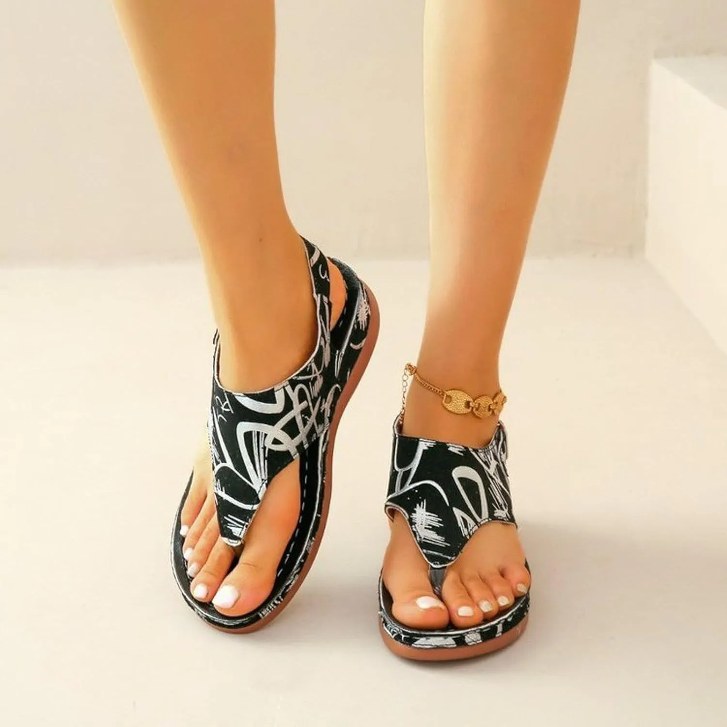 Color Block Dressy Flat Sandals for Women Beach Graphic Work Office Spring Casual Summer Flip Flops Ladies 2024 Falt