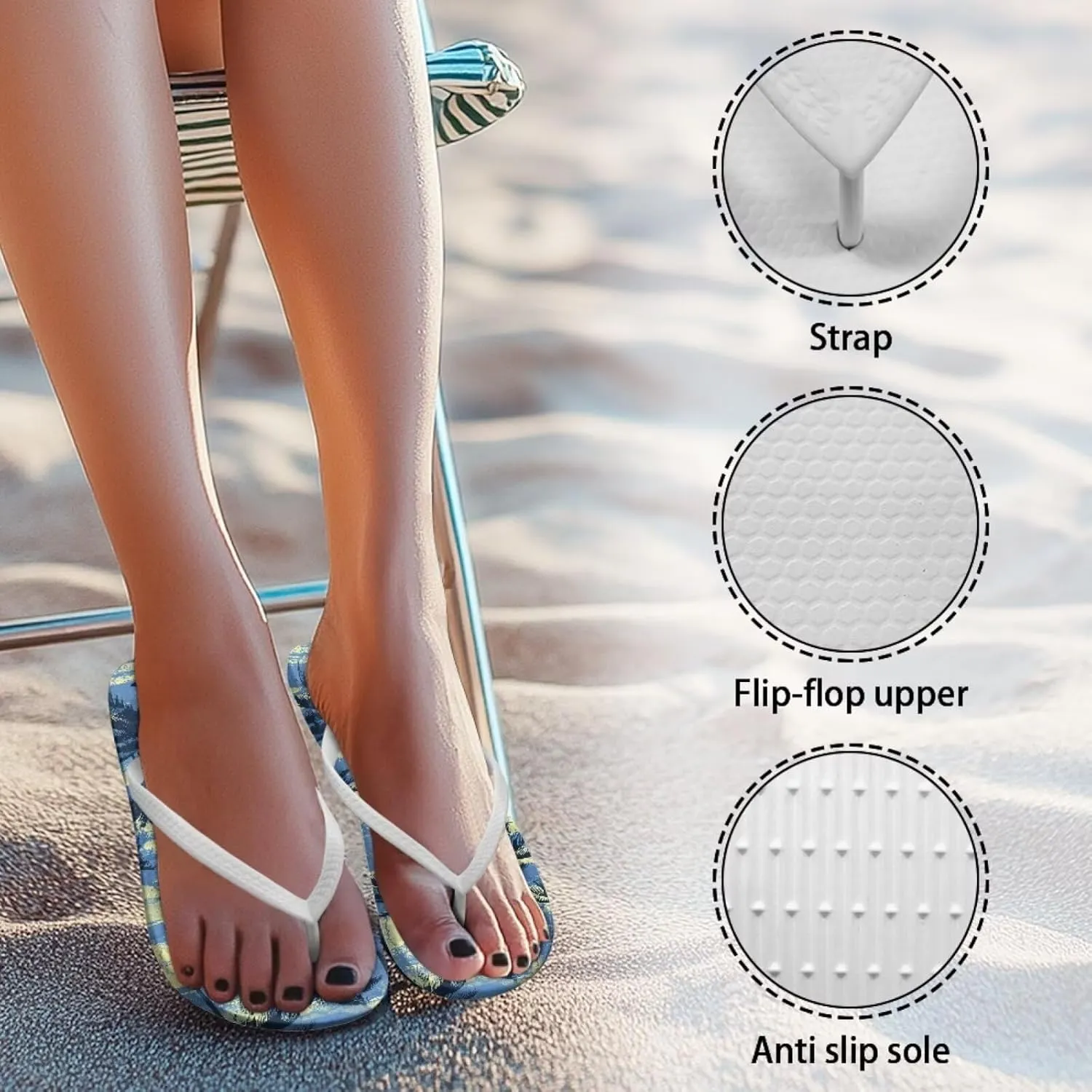 Coloranimal Flip Flops for Women Sandals Women Summer Beach Sandals Non Slip Shower Slippers Y Sandals Comfort Flip-Flops Slippers Thong Sandals