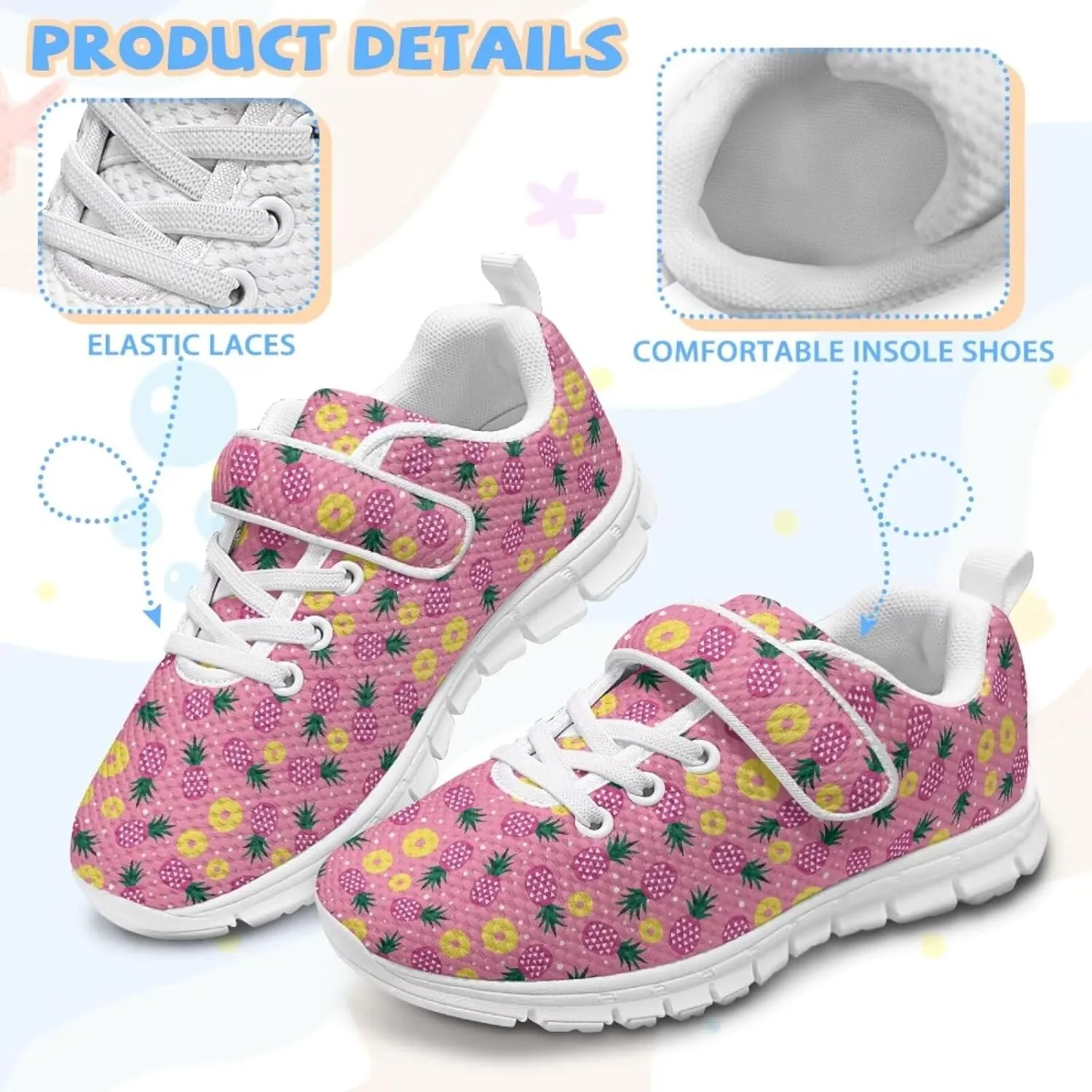 Coloranimal Kids Sneakers Walking Shoes Sports Shoes for Girls Slip On Sneakers Running Shoes Single Buckle Lace Up Shoes