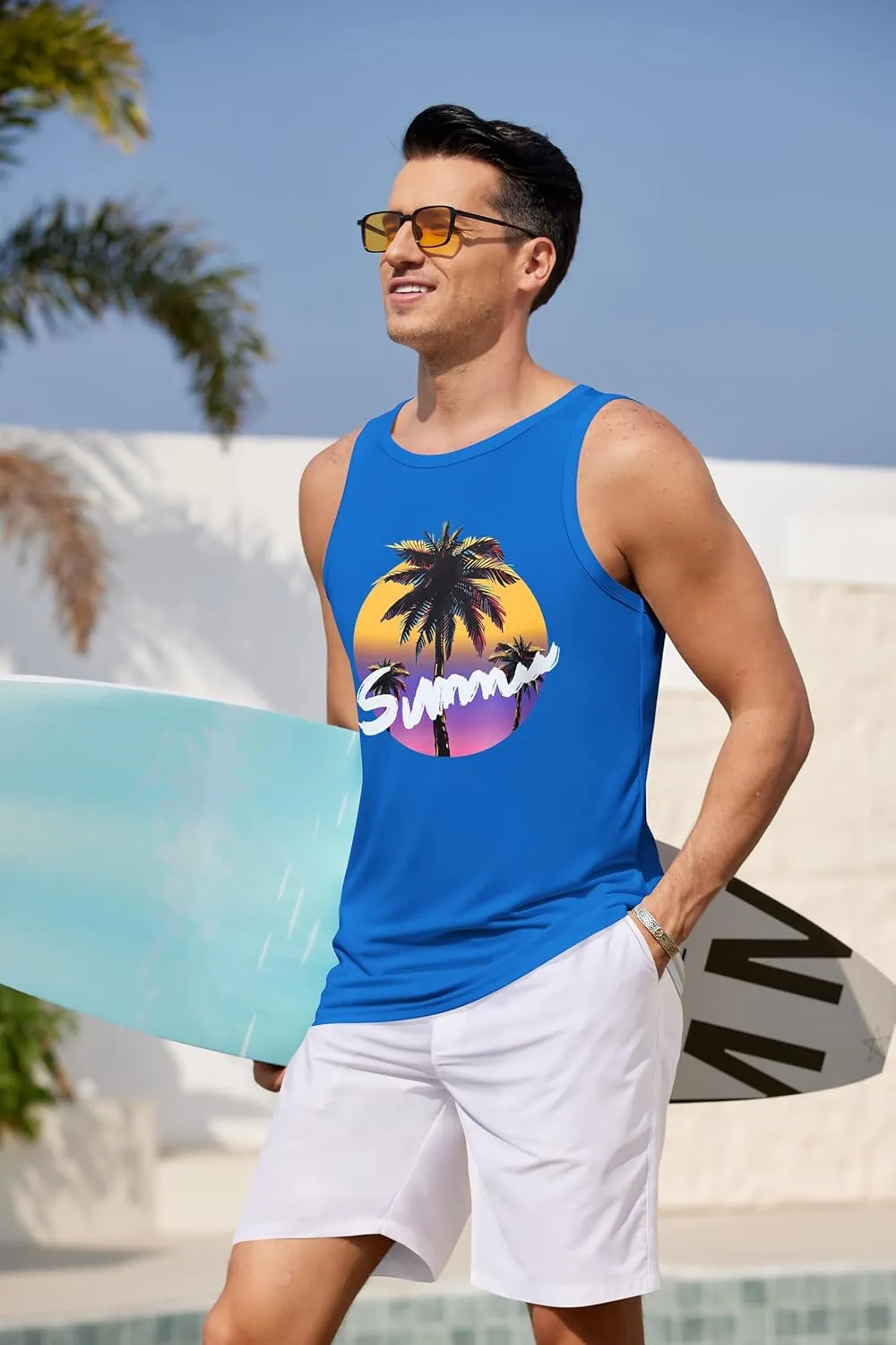 COOFANDY Mens Tank Tops Beach Summer Sleeveless Graphic T Shirts Palm Tree Vacation Quick Dry Muscle Gym Tank