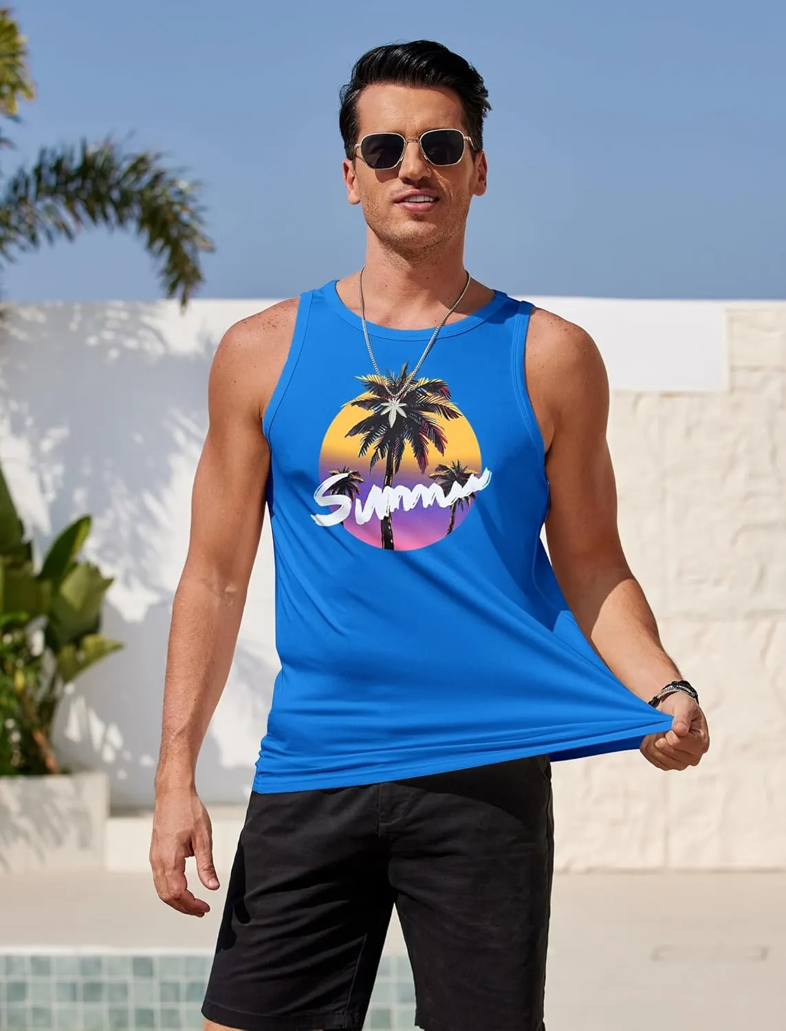 COOFANDY Mens Tank Tops Beach Summer Sleeveless Graphic T Shirts Palm Tree Vacation Quick Dry Muscle Gym Tank