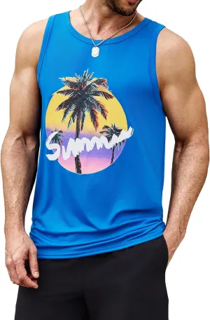 COOFANDY Mens Tank Tops Beach Summer Sleeveless Graphic T Shirts Palm Tree Vacation Quick Dry Muscle Gym Tank