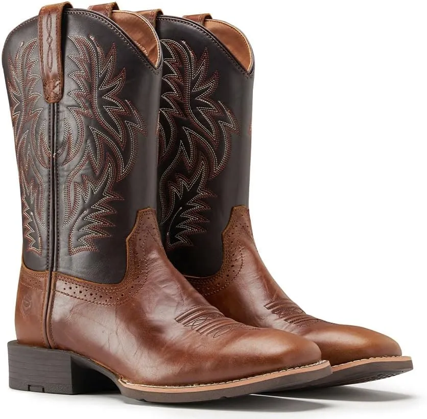 Cowboy Boots For Men - Mens Sport Wide Square Toe Western Boot,Oil/Slip Resistant,Durable Fashionable Classic Pull on 10 Inch Wellington Boots - Soft Toe