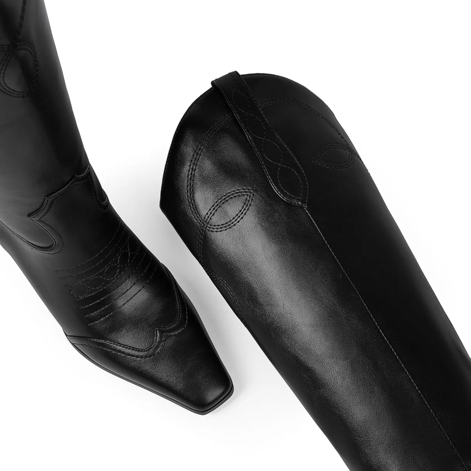 Cowgirl Boots for Women Square Toe Western Cowboy Boots Knee High Chunky Heel Pull On Tall Boots