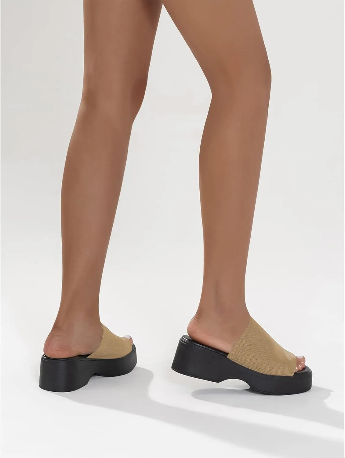 Crepuscute Platform Open Toe Sandals for Women's Wedge Slides Backless Comfortable Slip On Mid-Heel Sandals Summer Beach Casual Slippers
