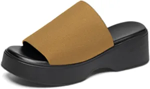 Crepuscute Platform Open Toe Sandals for Women's Wedge Slides Backless Comfortable Slip On Mid-Heel Sandals Summer Beach Casual Slippers