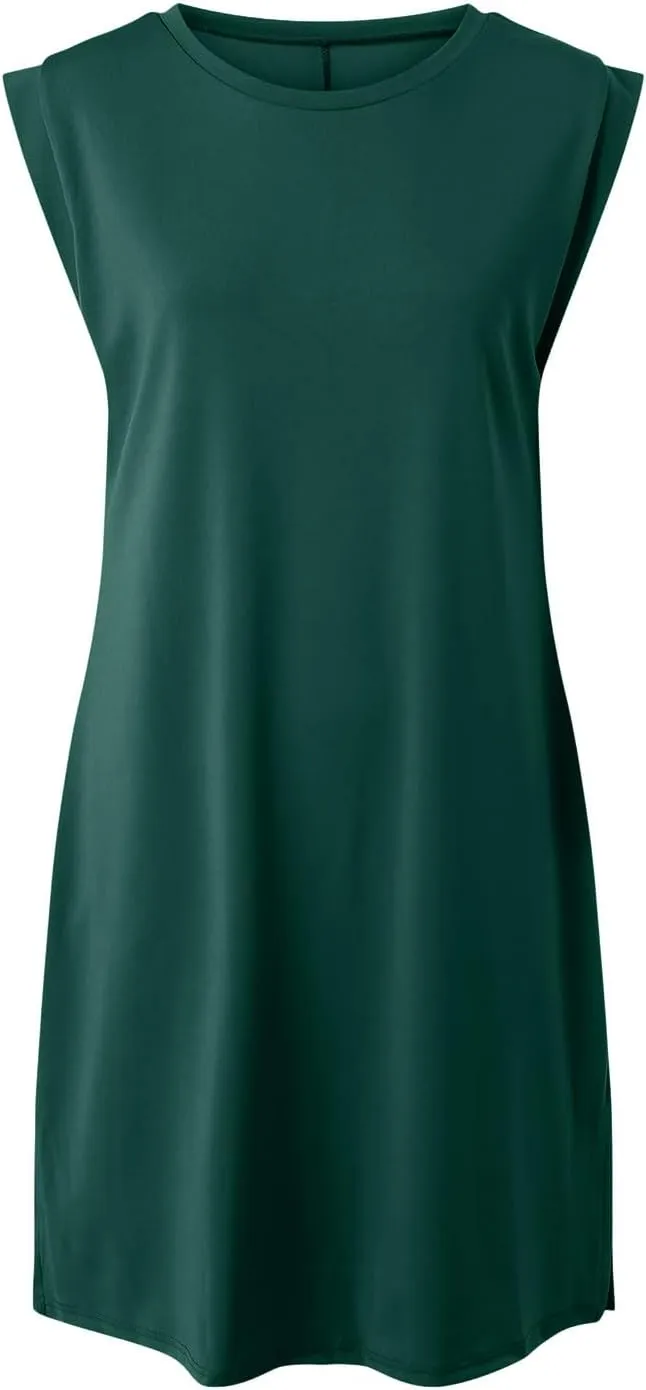 Crew-Neck Summer Casual Beach Dress for Women 2025 Vacation Women's Sleeveless Sundress with Split