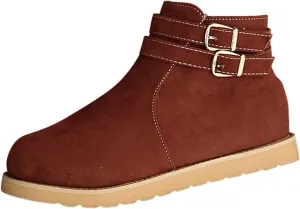 Ctreela Retro Winter Flats Snow Booties Vintage Flat Pull-On Ankle Boots Combat Boot Outdoor Shoes Fashion Round Toe Boots