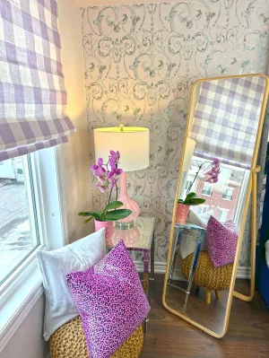 Custom Relaxed Roman Shade | 3" Gingham Check - Light Violet Purple | Belgian Linen by @spoonflower | Handmade Window Treatment