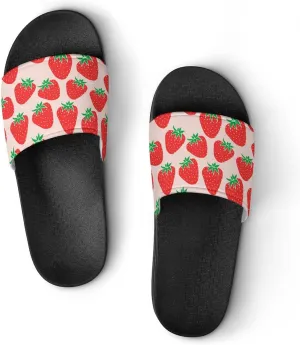 Cute Strawberries Womens Slide Sandals Non Slip Summer House Slippers for Girls Slip-on Flip Flops