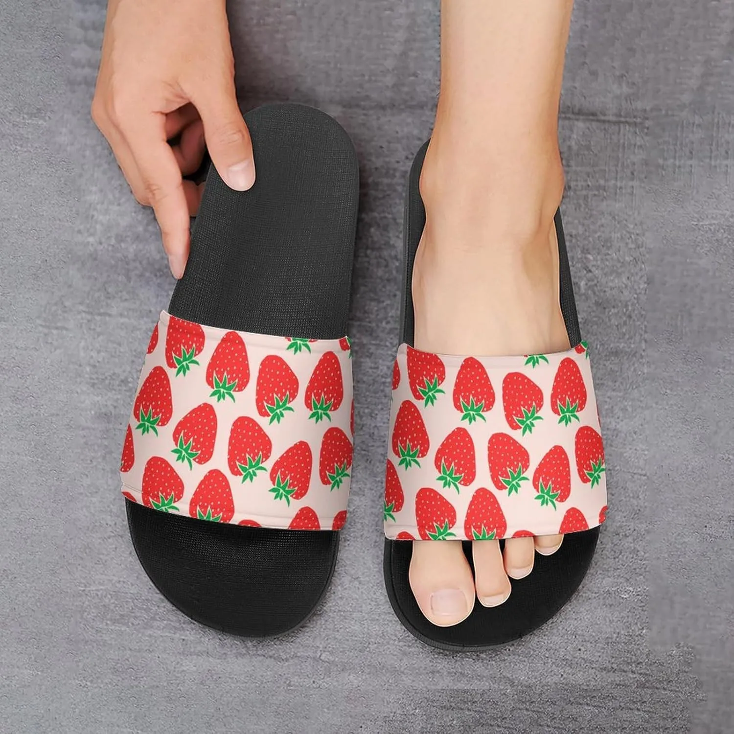 Cute Strawberries Womens Slide Sandals Non Slip Summer House Slippers for Girls Slip-on Flip Flops