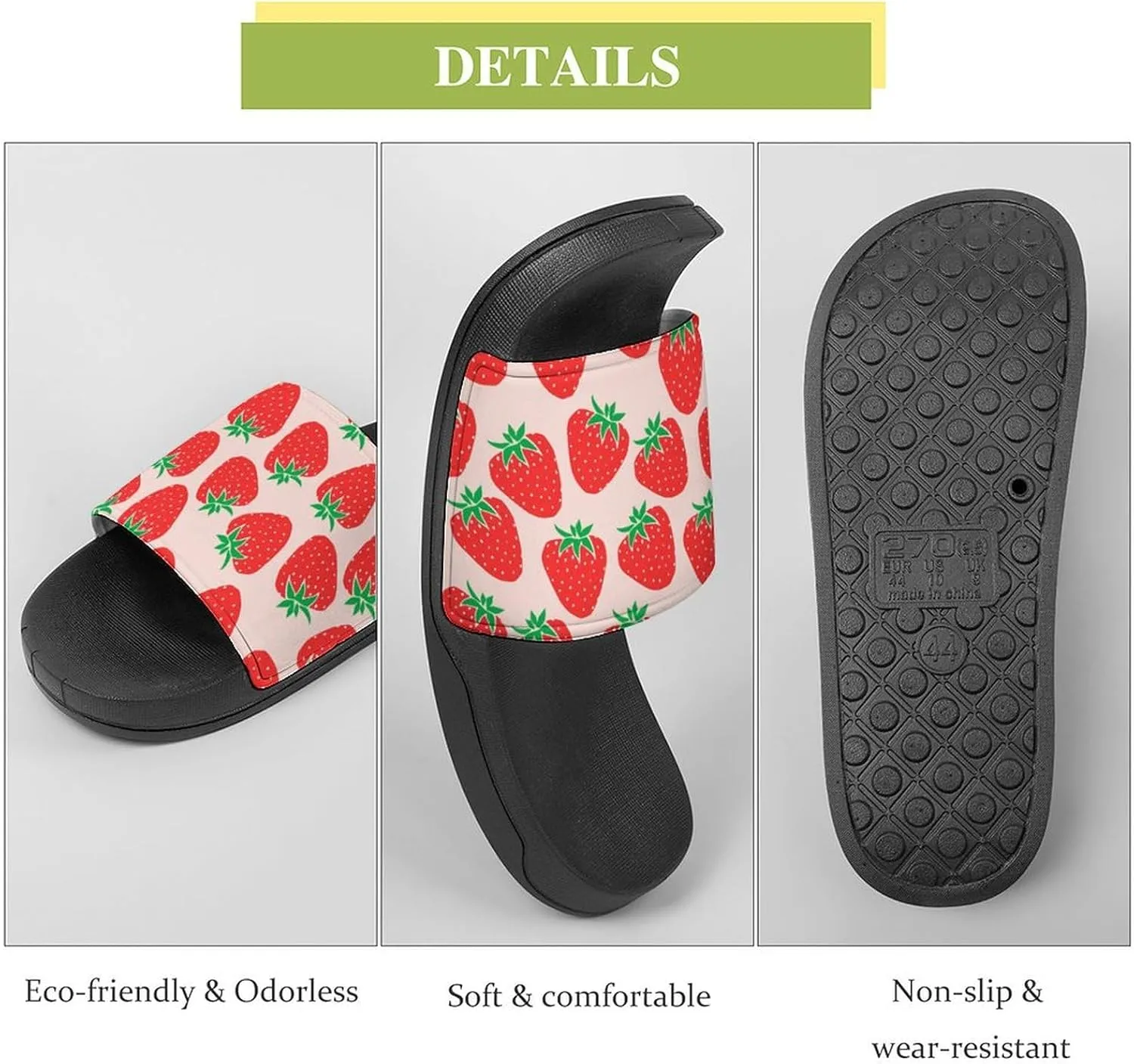 Cute Strawberries Womens Slide Sandals Non Slip Summer House Slippers for Girls Slip-on Flip Flops