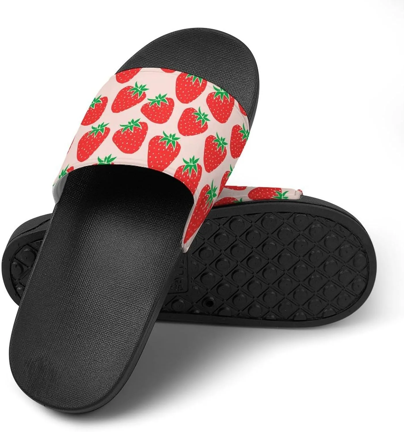 Cute Strawberries Womens Slide Sandals Non Slip Summer House Slippers for Girls Slip-on Flip Flops