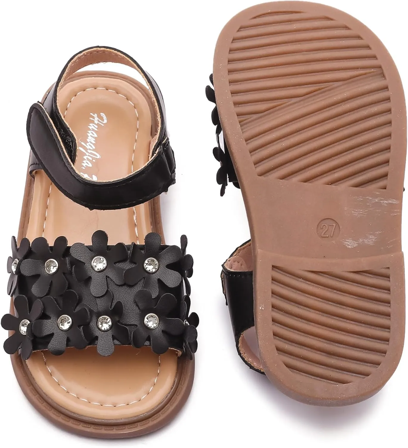DADAWEN Girl's Summer Beach Water Sandals Soft Sole T-Strap Flat Sandal (Toddler/Little Kid)