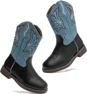 DADAWEN Kids Cowboy Boots for Boys Girls Glitter Embroidered Western Square Toe Cowgirl Boots Mid Calf Riding Shoes (Toddler/Little Kid/Big Kid)