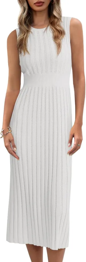 Danedvi Women's Knit Midi Tank Dress 2025 Summer Sleeveless Ribbed Crew Neck Bodycon Casual Basic Going Out Dresses