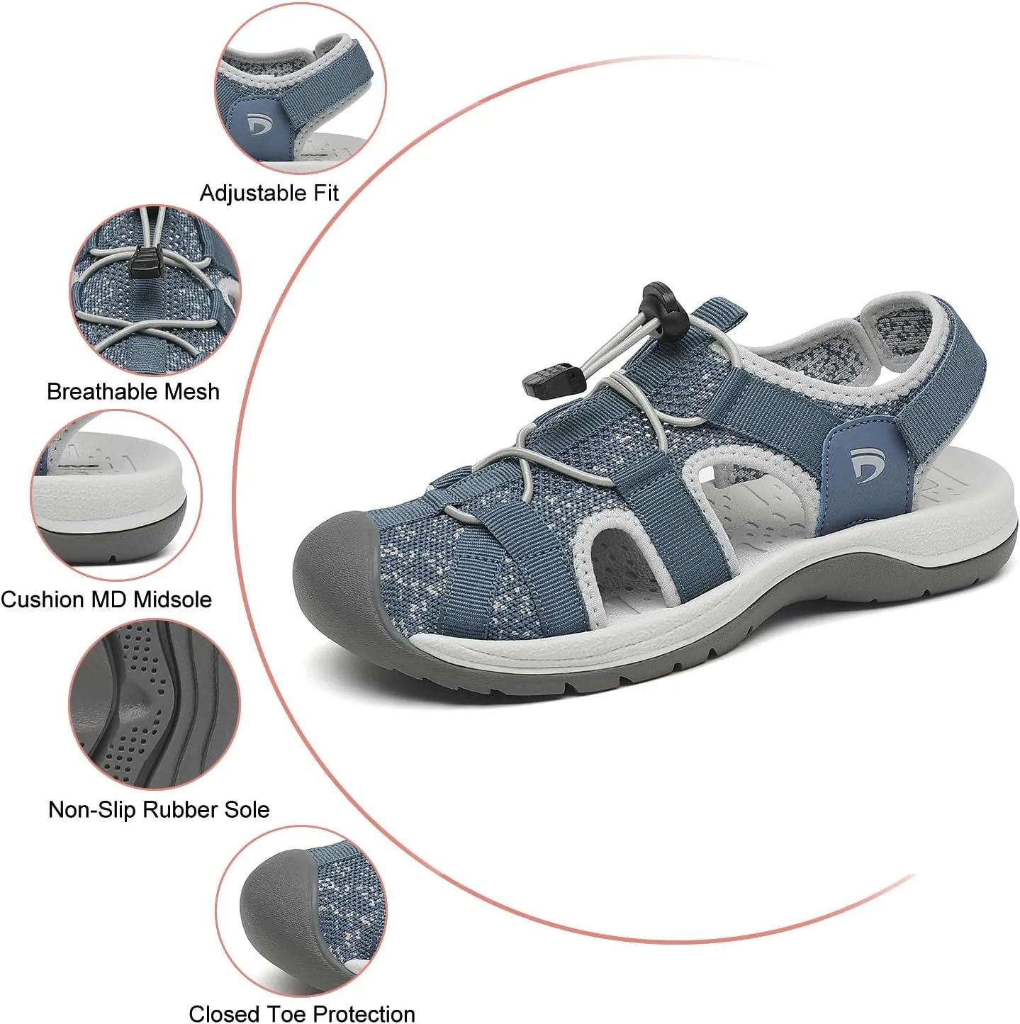 Dannto Women's Sport Sandals Close Toe Mesh Hiking Outdoor Athletic Casual Walking Sandals Water Shoes