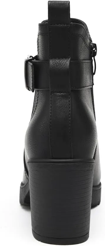 DECARSDZ Women's Ankle Boots Elastic Slip-On Chunky Heel Platform Fashion Booties Shoes