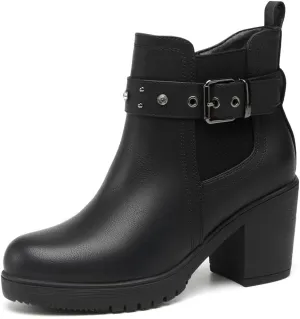 DECARSDZ Women's Ankle Boots Elastic Slip-On Chunky Heel Platform Fashion Booties Shoes