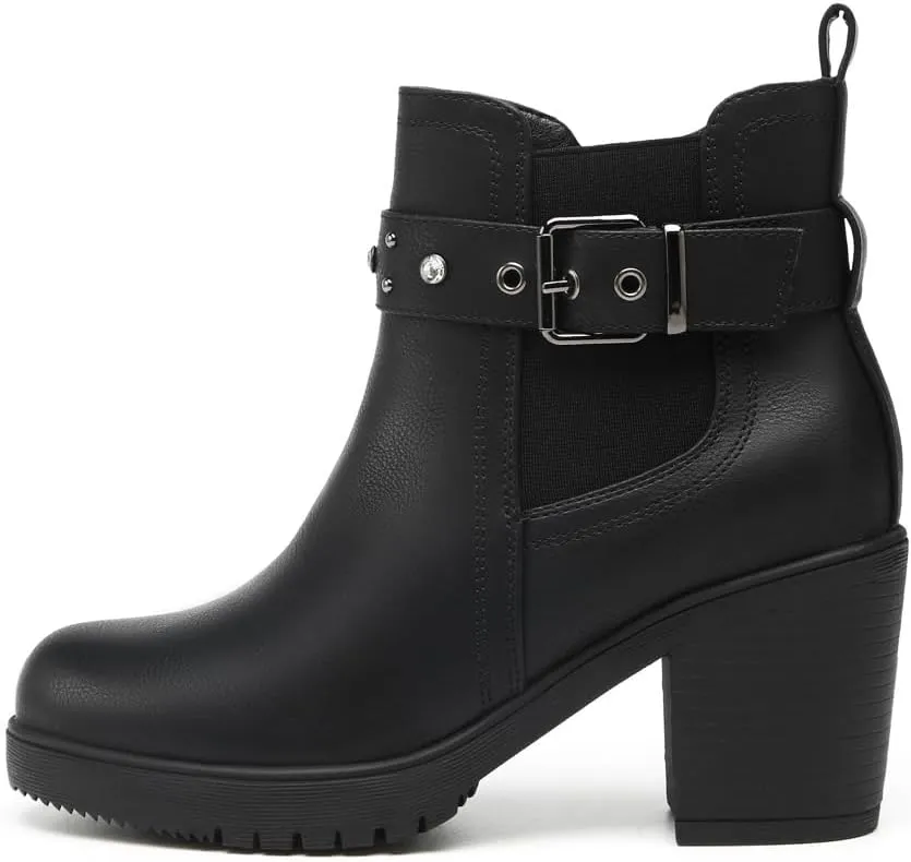 DECARSDZ Women's Ankle Boots Elastic Slip-On Chunky Heel Platform Fashion Booties Shoes