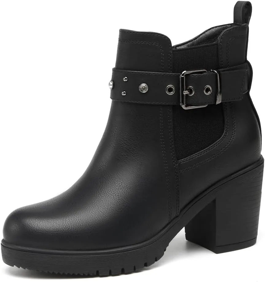 DECARSDZ Women's Ankle Boots Elastic Slip-On Chunky Heel Platform Fashion Booties Shoes