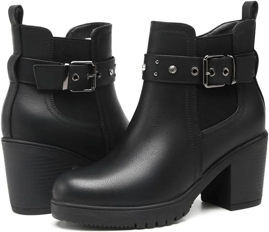 DECARSDZ Women's Ankle Boots Elastic Slip-On Chunky Heel Platform Fashion Booties Shoes