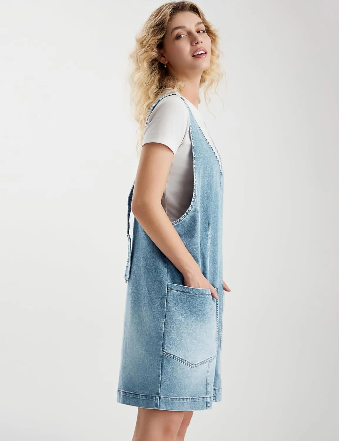 Denim Overall Shorts for Women Causal Jean Denim Romper Adjustable Straps Sleeveless Shortalls with Pockets