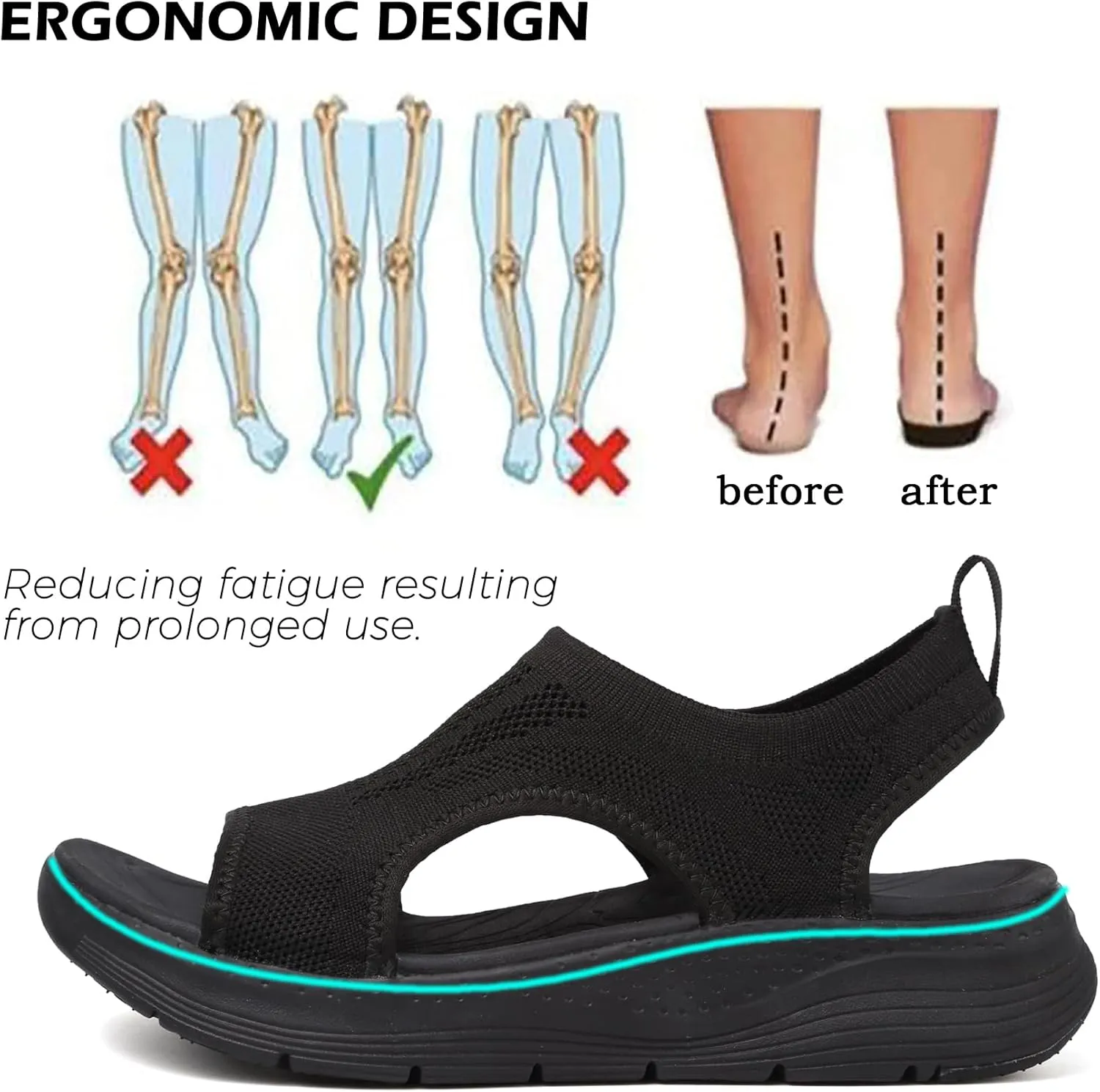 DimaiGlobal Women's Walking Sandals Arch Support Orthotic Comfort Slip-On Sport Sandals Open-Toe Platform Sandals for Plantar Fasciitis Summer Beach Casual
