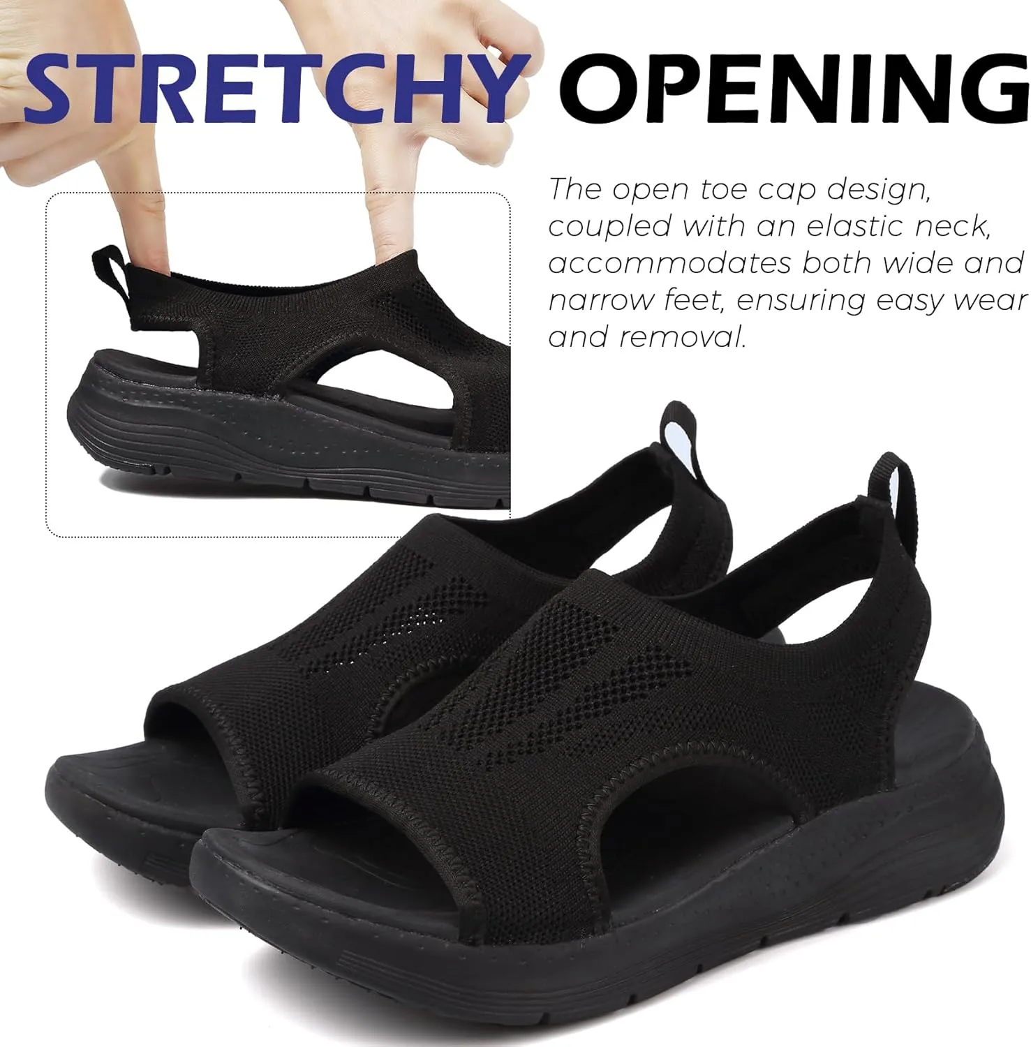 DimaiGlobal Women's Walking Sandals Arch Support Orthotic Comfort Slip-On Sport Sandals Open-Toe Platform Sandals for Plantar Fasciitis Summer Beach Casual