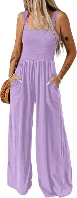 Dokotoo Women's Casual Loose Overalls Jumpsuits One Piece Sleeveless Wide Leg Long Pant Rompers With Pockets