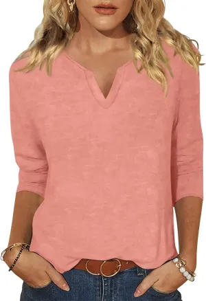 EADINVE Womens V Neck 3/4 Sleeve T-Shirts Solid Color Casual Basic Tops Summer 2024 Tees Blouses Loose Fit Pullover 2024