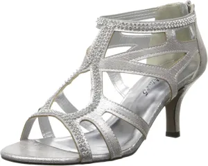 Easy Street Womens Flattery Metallic Rhinestone Evening Dress Sandals Mid Heel 2-3" - Silver - Size 9 D