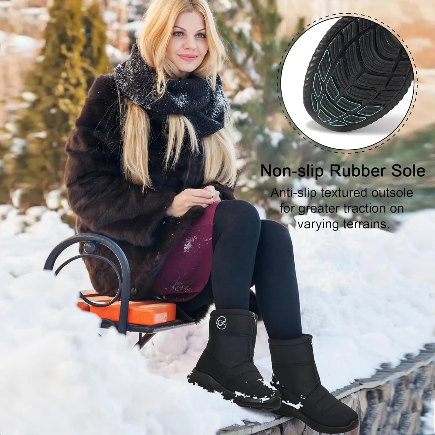 Ecetana Womens Snow Boots for Winter: Ankle Waterproof Booties with Fur Lined Warm Comfortable Shoes Anti Slip Outdoor Zipper Boots