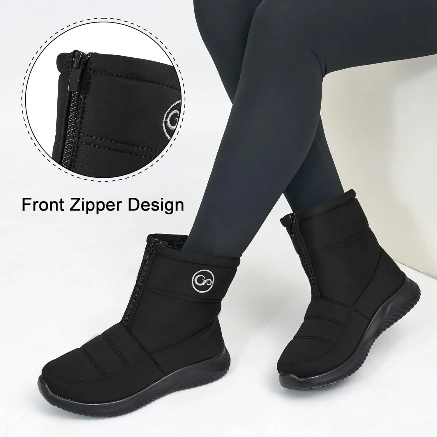 Ecetana Womens Snow Boots for Winter: Ankle Waterproof Booties with Fur Lined Warm Comfortable Shoes Anti Slip Outdoor Zipper Boots
