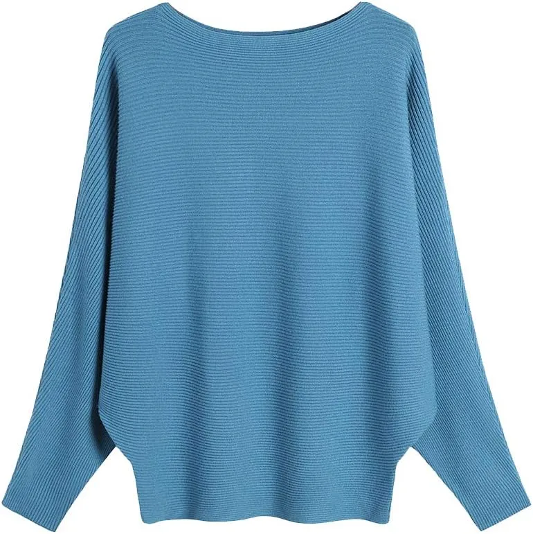 EDSTAR Women Dolman Batwing Sleeves Knitted Sweaters Winter Boat Neck Pullovers Tops