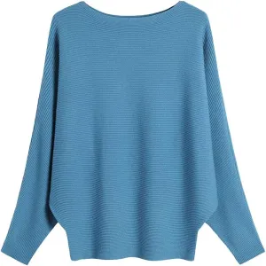 EDSTAR Women Dolman Batwing Sleeves Knitted Sweaters Winter Boat Neck Pullovers Tops