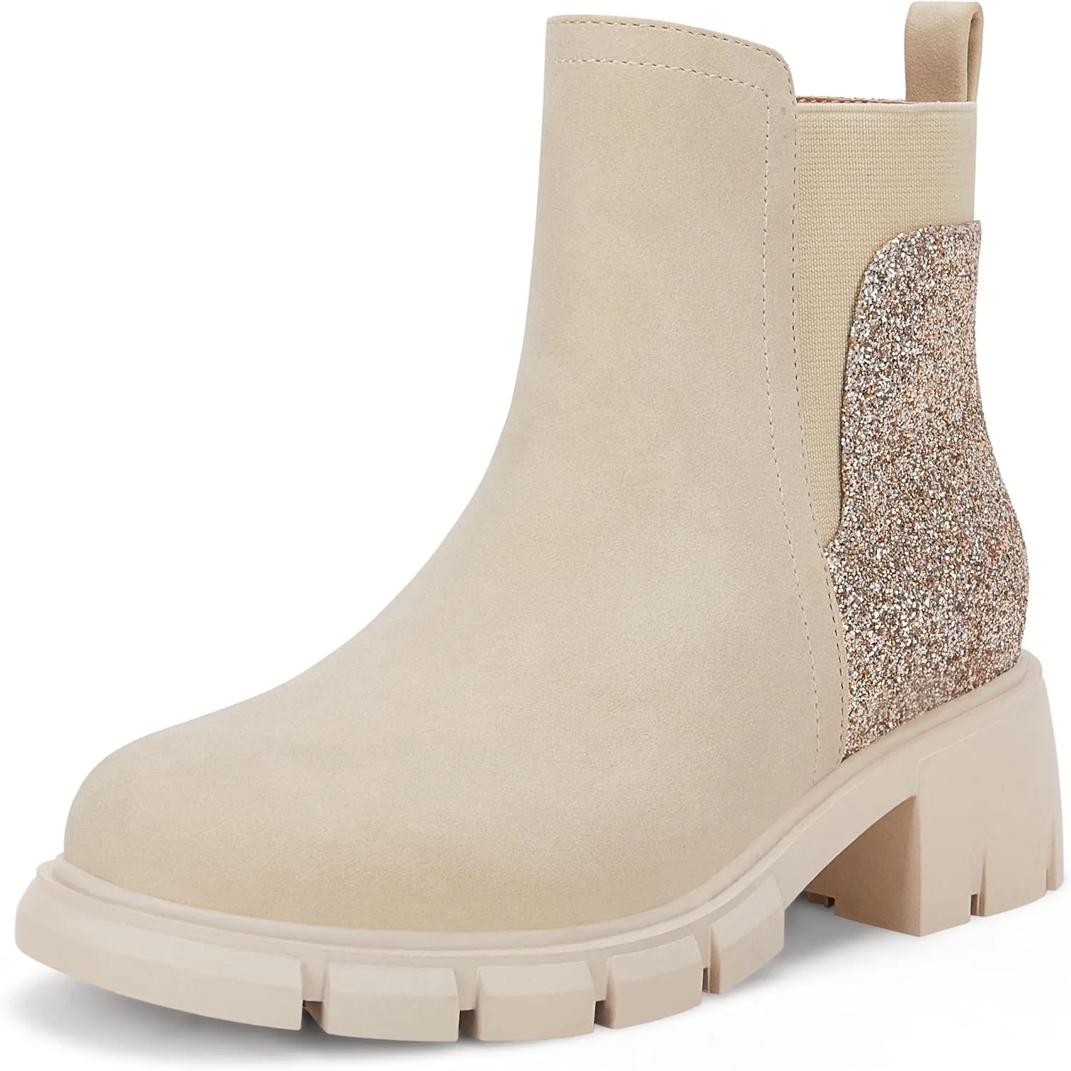 Ermonn Girls Ankle Boots Chelsea Glitter Side Zipper Non-Slip Outdoor Fashion Booties for Toddler/Little Kid/Big Kid
