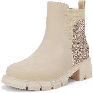 Ermonn Girls Ankle Boots Chelsea Glitter Side Zipper Non-Slip Outdoor Fashion Booties for Toddler/Little Kid/Big Kid